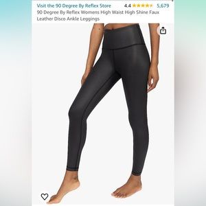 90 Degree By Reflex Womens High Waist High Shine Faux Leather Ankle Leggings